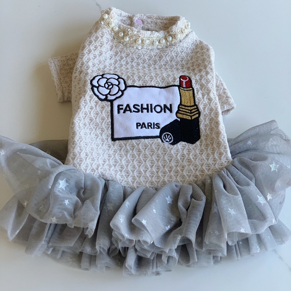 Chewnel COCO tweed Camellia flower dog dress - Picture 3 of 8